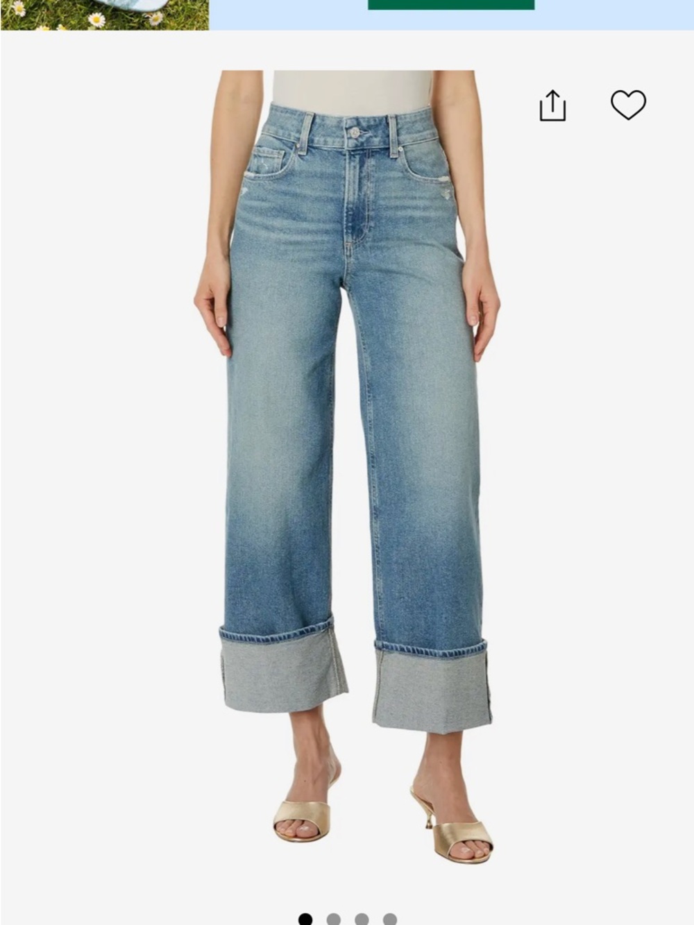 PAIGE Light Blue High-Rise Cropped Wide-Leg Jeans with Rolled Cuff
